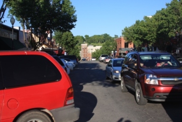 Branson downtown with red car